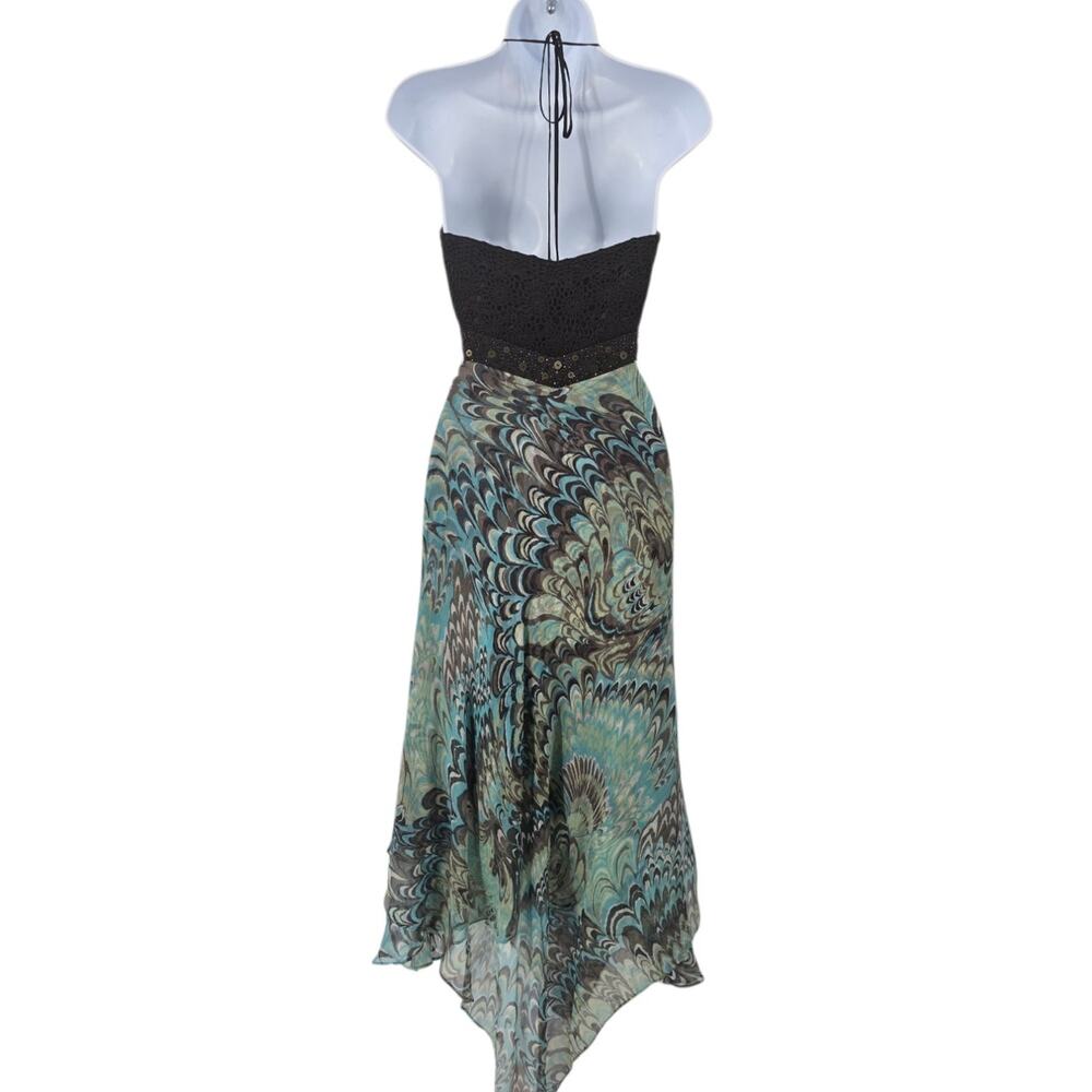 Laundry Shelli Segal Vintage Y2K Halter Maxi Dress Silk Beaded Crochet Boho 10 - Picture 2 of 14